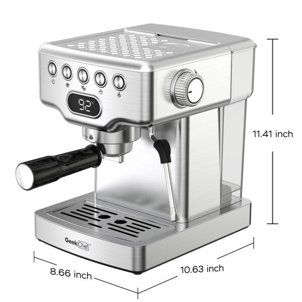 Geek Chef Espresso Machine, 20 Bar Espresso Machine With Milk Frother For Latte, Cappuccino, Macchiato, For Home Espresso Maker, 1.8L Water Tank, Stainless Steel - Image 5