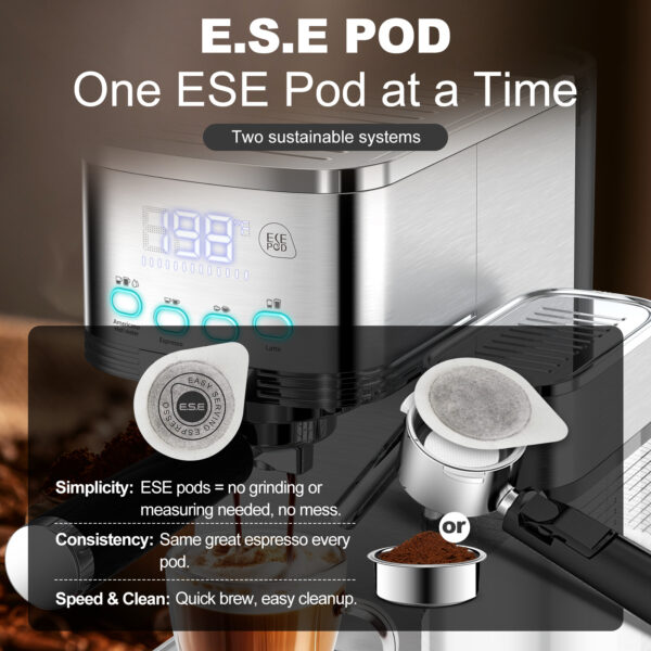 Geek Chef Espresso And Cappuccino Machine With Automatic Milk Frother,20Bar Espresso Maker For Home, For Cappuccino Or Latte,with ESE POD Filter, Stainless Steel, Gift For Coffee Lover Bar - Image 7