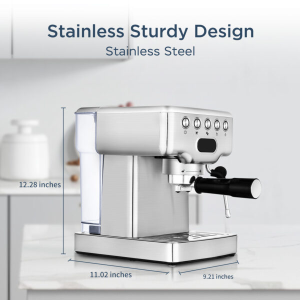 Geek Chef Espresso Machine, 20 Bar Espresso Machine With Milk Frother For Latte, Cappuccino, Macchiato, For Home Espresso Maker, 1.8L Water Tank, Stainless Steel - Image 2