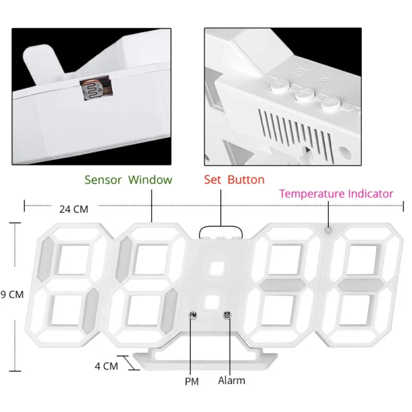 3D LED Wall Clock Modern Design Digital Table Clock Alarm Night Light Saat Wall Clock for Home Decor Living Room - Image 3