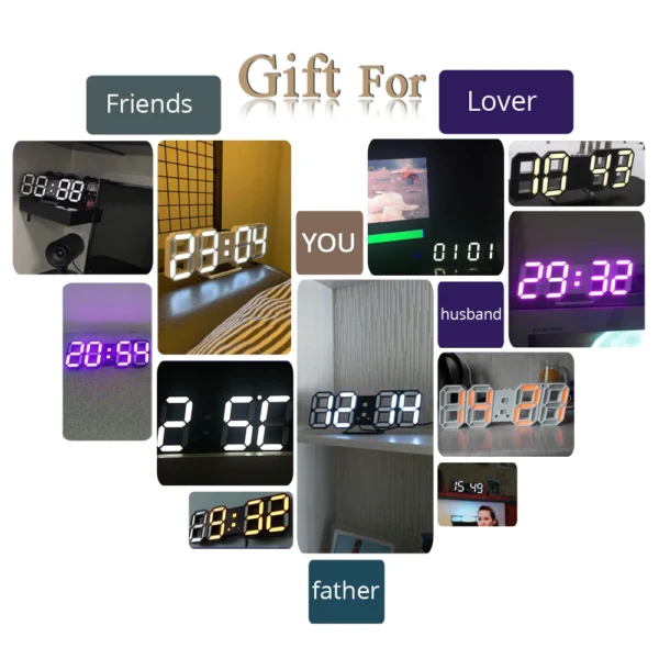 3D LED Wall Clock Modern Design Digital Table Clock Alarm Night Light Saat Wall Clock for Home Decor Living Room - Image 5