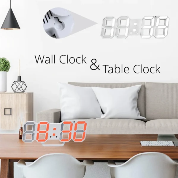 3D LED Wall Clock Modern Design Digital Table Clock Alarm Night Light Saat Wall Clock for Home Decor Living Room - Image 4