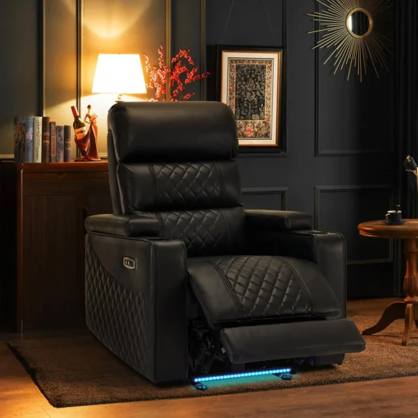 MCombo Power Recliner Chair with Adjustable Headrest, Home Theater Seating with USB & Type-C Port, Armrest Storage & LED Light H - Image 2