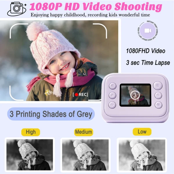 Instant Print Camera for Kids,2.0 Inch Screen Kids Instant Cameras, Christmas Birthday Gifts for Girls Age 3-12,Toddler Toy - Image 3