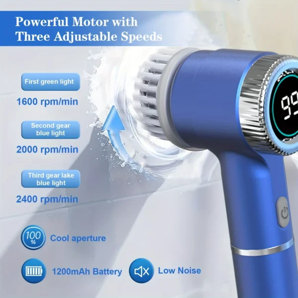 Xiaomi Electric Cleaning Brush Multifunctional Kitchen Bathroom Toilet Portable Powerful Clean Brush 5 Brush Heads LED Display - Image 2
