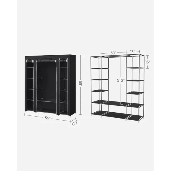 Closet Wardrobe, Portable Closet Clothes Rail with Non-Woven Fabric Cover, Clothes Storage Organizer 12 Compartments, Black - Image 5