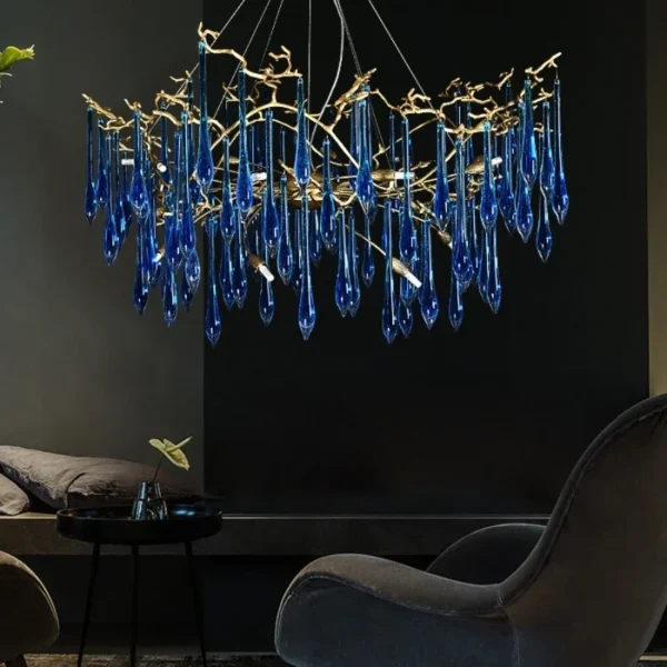 Blue crystal chandelier color can be customized Copper luxury villa living room indoor lighting club LED light luxury chandelier - Image 2
