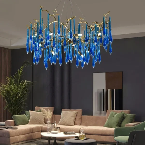 Blue crystal chandelier color can be customized Copper luxury villa living room indoor lighting club LED light luxury chandelier