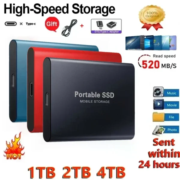 High-speed External Hard Drive 1TB 2TB 4TB Portable SSD Type-C Interface USB3.1 Hard Disk Solid State Drive for Laptop Mac
