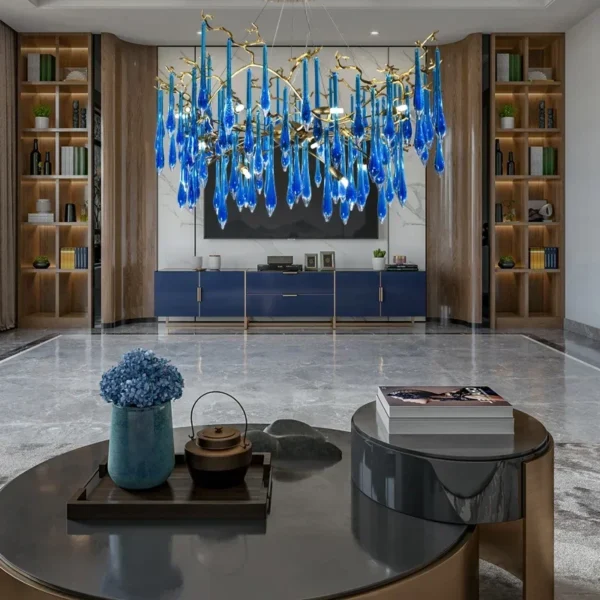 Blue crystal chandelier color can be customized Copper luxury villa living room indoor lighting club LED light luxury chandelier - Image 4
