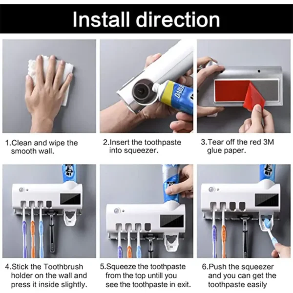 Solar Energy Bathroom Toothbrush Storage Box Toothbrush Holder Toothpaste Dispenser Multi-function Storage Holder USB Charger - Image 6