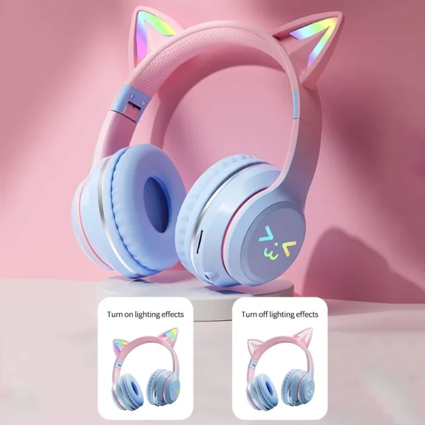 Gradient wireless Headphones RGB cute cat ear Bluetooth Earphones with microphone Stereo Music Game Earphone Girls Kids Gifts - Image 5