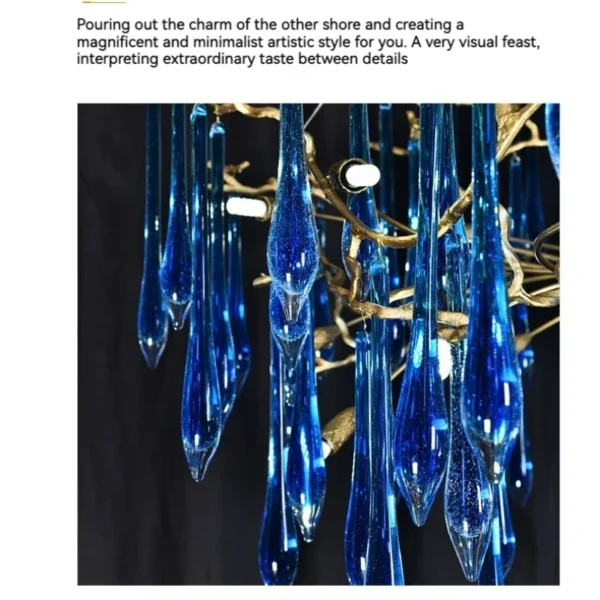 Blue crystal chandelier color can be customized Copper luxury villa living room indoor lighting club LED light luxury chandelier - Image 6