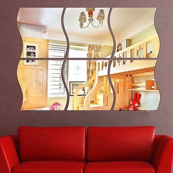 3D Acrylic Mirror Surface Wall Sticker DIY Wave Mirror Design for Home Living Room TV Wall Art Decoration Removable - Image 3
