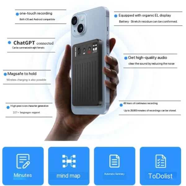 ChatGPT AI powered Mini Voice Note Recorder Realtime Translator Device phone charging free translator Intelligent VS Plaud Not - Image 4