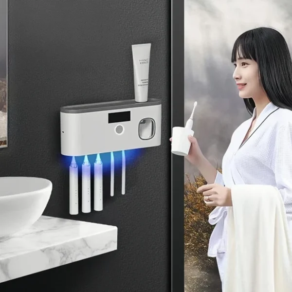 Toothpaste Dispenser Wall Mounted Toothbrush Holder Without Drilling Toothbrush Holder With 5 Brush Slots Toothbrush Organizer - Image 4