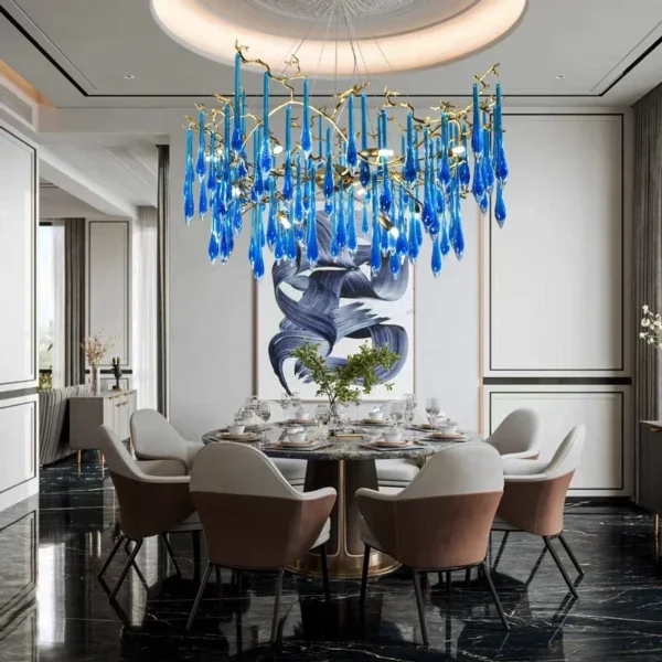 Blue crystal chandelier color can be customized Copper luxury villa living room indoor lighting club LED light luxury chandelier - Image 3