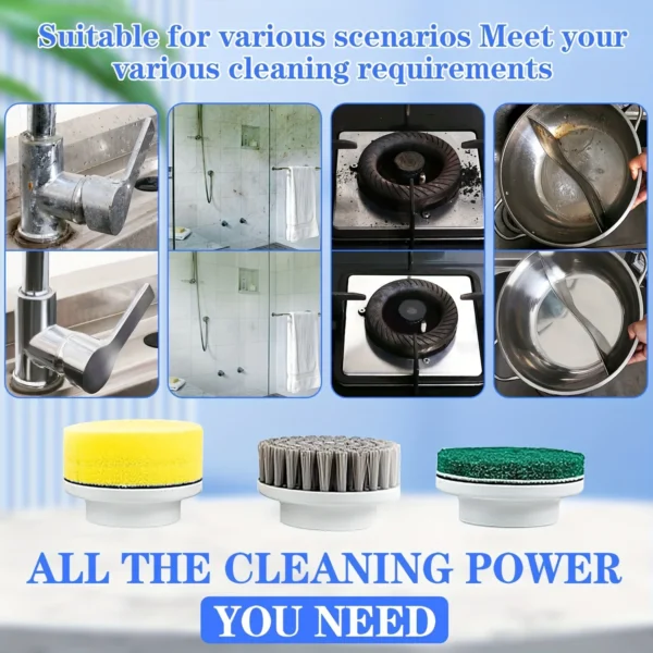 Xiaomi Electric Cleaning Brush Multifunctional Kitchen Bathroom Toilet Portable Powerful Clean Brush 5 Brush Heads LED Display - Image 4
