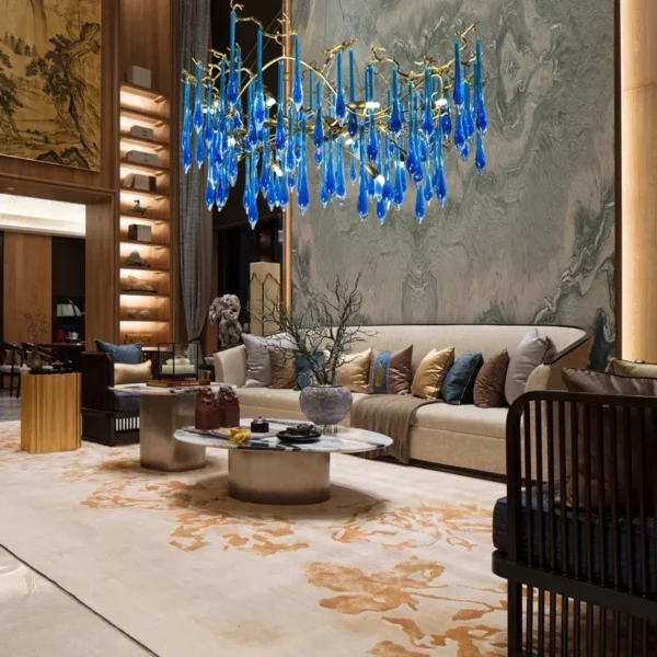 Blue crystal chandelier color can be customized Copper luxury villa living room indoor lighting club LED light luxury chandelier - Image 5