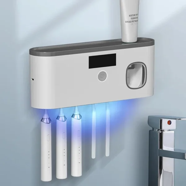 Toothpaste Dispenser Wall Mounted Toothbrush Holder Without Drilling Toothbrush Holder With 5 Brush Slots Toothbrush Organizer - Image 2
