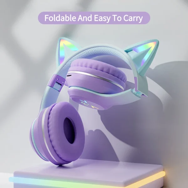 Gradient wireless Headphones RGB cute cat ear Bluetooth Earphones with microphone Stereo Music Game Earphone Girls Kids Gifts - Image 4