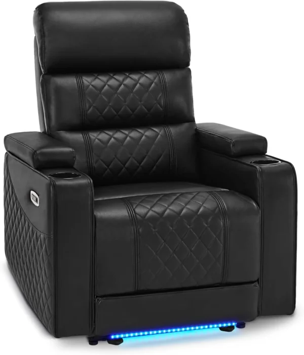 MCombo Power Recliner Chair with Adjustable Headrest, Home Theater Seating with USB & Type-C Port, Armrest Storage & LED Light H