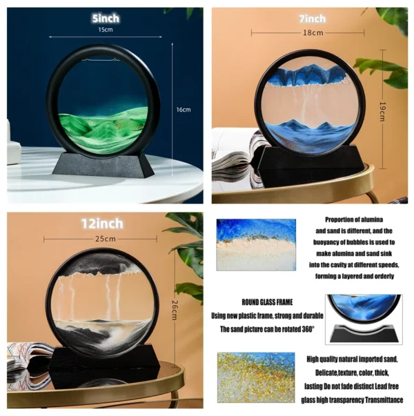 3D Moving Sand Art Picture Round Glass Deep Sea Sandscape Hourglass Quicksand Craft Flowing Painting Office Home Decor Gift - Image 5