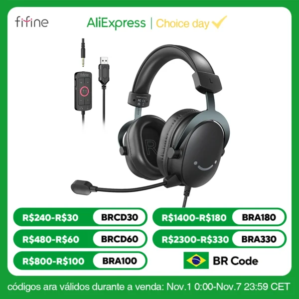 FIFINE Headset,3.5 mm jack&USB Headphone with 7.1 Surround Sound/volum contral/Mute switch for PC/MAC/PS4/PS5 Mixer-H9